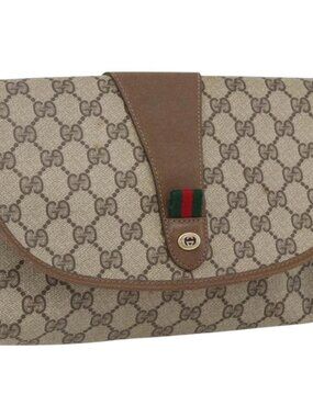 GUCCI GG Supreme Web Sherry Line Clutch Bag PVC Beige Gold 89 01 030 Auth ti3683